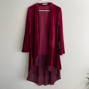 Ruffled Asymmetric Long Velvet Blazer Coat, Casual